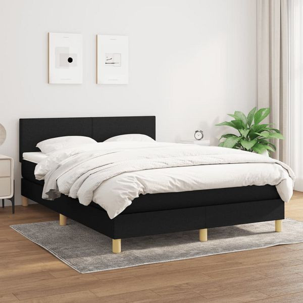vidaXL Boxspringbett mit Matratze Schwarz 140x190 cm Stoff, 3140451