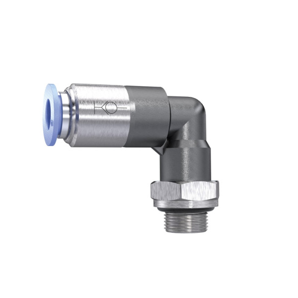 Riegler L-Steckverschraubung »Blaue Serie« selbstabsperrend, G 3/8 außen, für Schlauch-Außen-Ø 10 mm, pmax. 10 bar, Kunststoff/Messing vernickelt, 151470