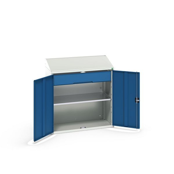 bott verso Pultschrank, mit 1 Fachboden und 1 Schublade, BxTxH: 1050 x 550 x 1130 mm, Lichtgrau / Enzianblau, 16926590.11