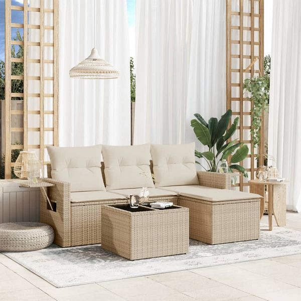 vidaXL 4-teilig Garten-Sofagarnitur mit Kissen Beige Poly Rattan, 3252405