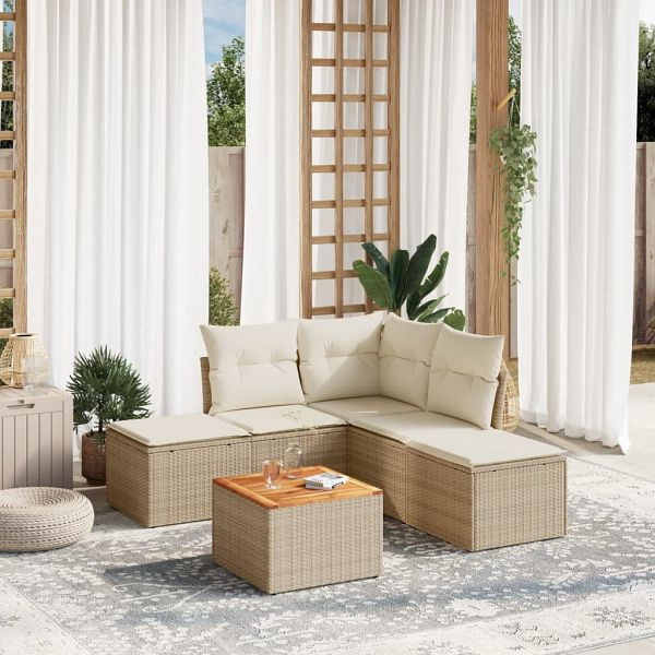 vidaXL 6-teilig Garten-Sofagarnitur mit Kissen Beige Poly Rattan, 3256002