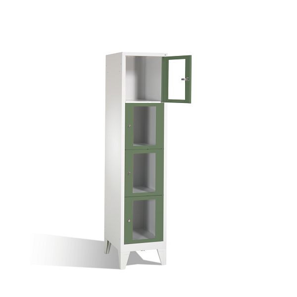 C+P Schließfachschrank Classic, H1850xB420xT500mm, Farbe: Lichtgrau / Resedagrün, 4 Fächer, 8010A124 S10004