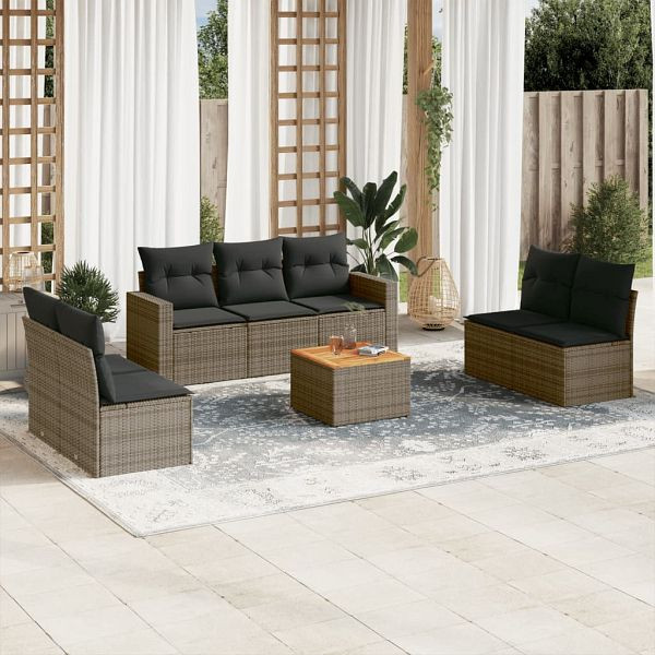 vidaXL 8-teilig Garten-Sofagarnitur mit Kissen Grau Poly Rattan, 3256410