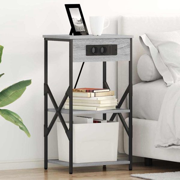 vidaXL Nachttisch mit Regal Grau Sonoma 41 x 31 x 76 cm Holzwerkstoff, 859531