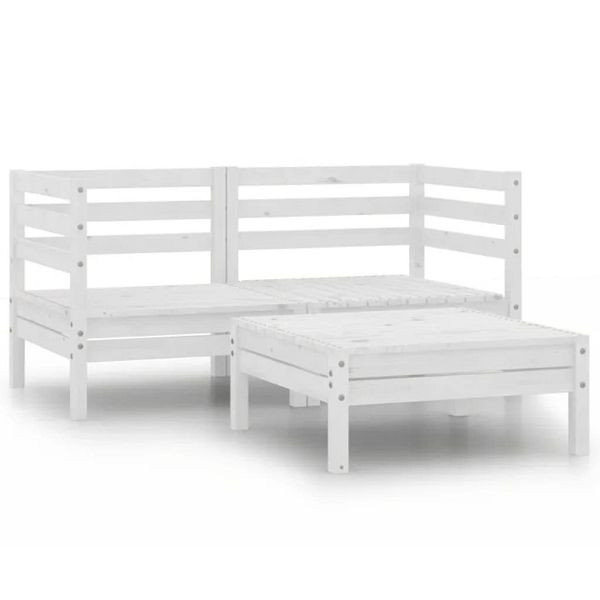 vidaXL 3-teilig Garten-Lounge-Set Massivholz Kiefer Weiß, 806603