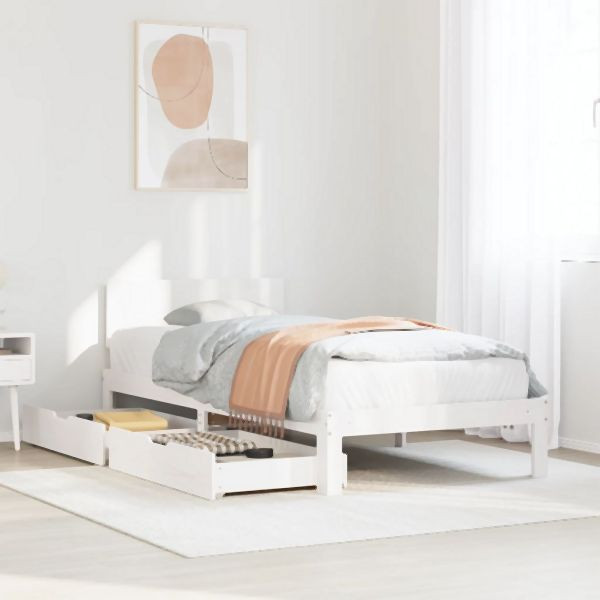 vidaXL Massivholzbett mit Schubladen Weiß 100x200 cm Kiefer, 3301981