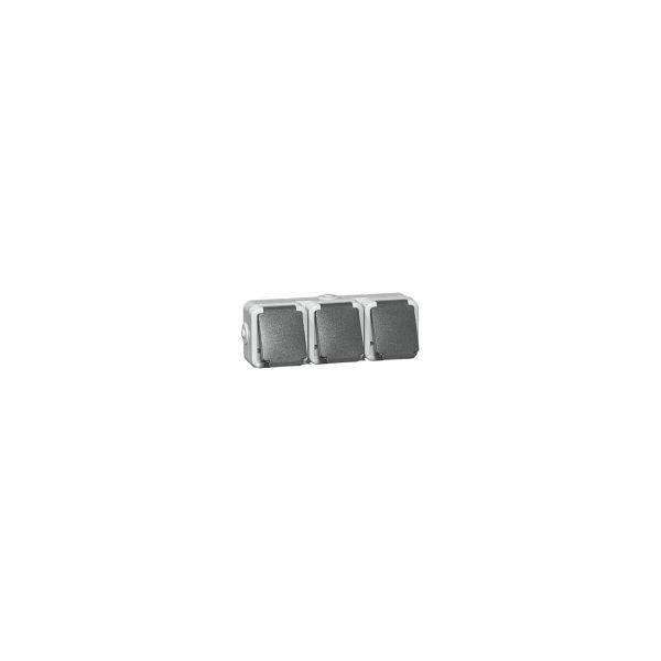 PEHA Steckdose 3f grau glänzend AP horizontal Klappdeckel IP54 Komplettgehäuse D6633WAB, 120240