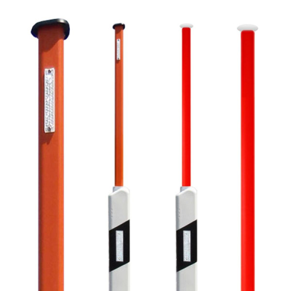 Stein HGS Sockel-Leitpfosten mit integriertem, ausziehbaren Schneeleitstab, dreieckig mit Reflektoren, Länge 1000 mm, orange, Betonsockel 30x30x25cm, 38972-04