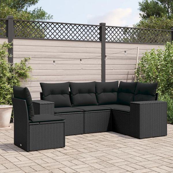 vidaXL 5-teilig Garten-Sofagarnitur mit Kissen Schwarz Poly Rattan, 3254902