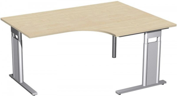 geramöbel PC-Schreibtisch rechts höhenverstellbar, C Fuß Blende optional, 1600x1200x680-820, Ahorn/Silber, N-647319-AS