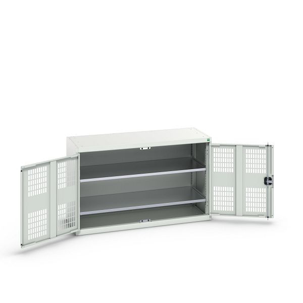 bott verso Flügeltürschrank mit Belüftung, mit 2 Fachböden, BxTxH: 1300 x 550 x 800 mm, Lichtgrau / Lichtgrau, 16926780.16