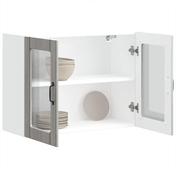 vidaXL Küchen-Hängeschrank mit Glastür Lucca Grau Sonoma Holzwerkstoff, 853853