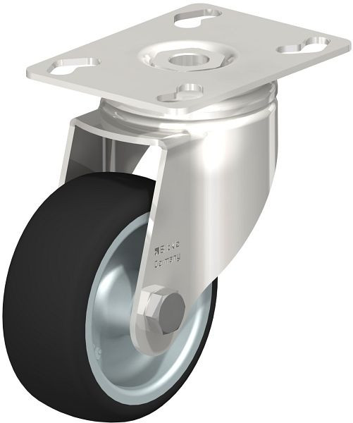 Blickle LKPXA-PATH 80G Edelstahl-Apparate-Lenkrolle mit Anschraubplatte, Thermoplastisches Polyurethan, Grau, 289389