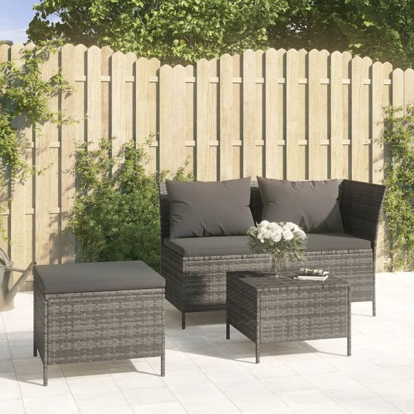 vidaXL 3-teilig Garten-Lounge-Set mit Kissen Grau Poly Rattan, 319693