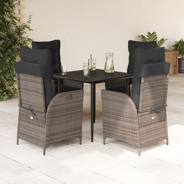 vidaXL 5-tlg. Garten-Essgruppe mit Kissen Grau Poly Rattan, 3213421