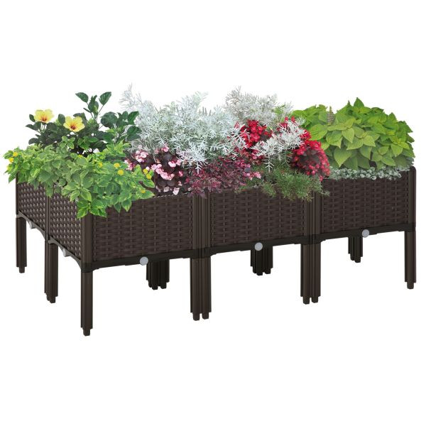 Outsunny Hochbeet 6-teiliger Pflanzkasten mit Abflusslöchern Rattan-Look DIY, 845-439V02