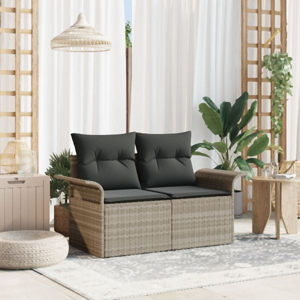 vidaXL 2-Sitzer Garten Sofa mit Stauraum & Kissen Hellgrau Poly-Rattan, 42006707