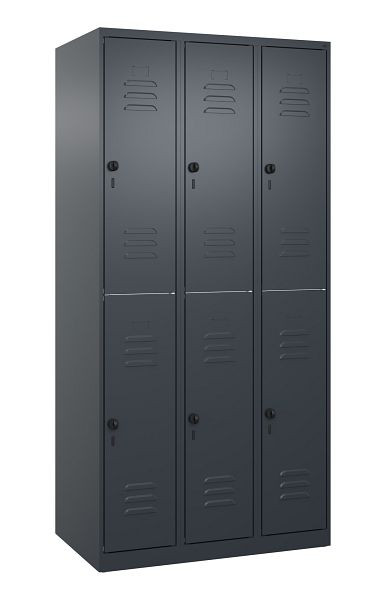 C+P Doppelstöckiger Spind Classic PLUS, 3 Abteile, 1850x900x500mm, 7016/7016, Drehriegel, 080300-30 S10010