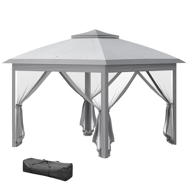 Outsunny Faltpavillon, Gartenpavillon, Metall und Stoffplane, Netzvorhänge, Entwässerungslöcher, 330L x 330B x 288H cm, Grau, 84C-300V01GY