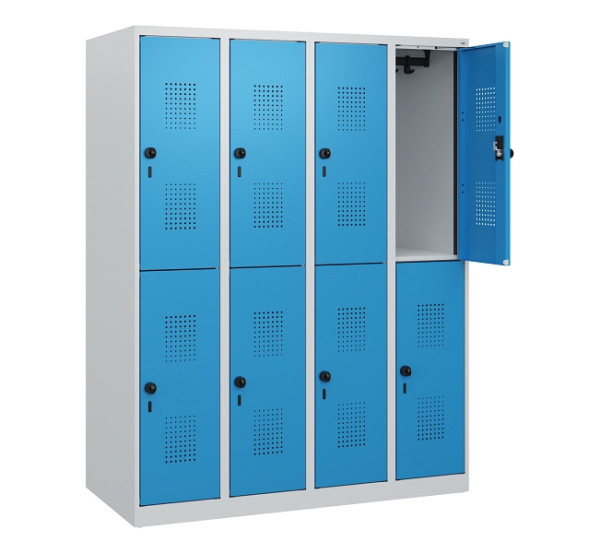 C+P Doppelstöckiger Spind Evolo PLUS, 8 Fächer, 1530x1200x500mm, 7035/5012, Drehriegel, 0493005-40 S10007