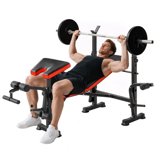 HOMCOM Hantelbank ohne Gewichte, verstellbare Fitnessbank für zahlreiche Übungen, Workout-Station, Stahl, Kunststoff, Schwarz+Rot, A91-054V01
