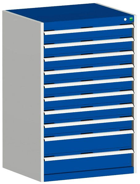 bott cubio Schubladenschrank bestückt mit 10 Schubladen BxTxH: 800 x 650 x 1200 mm, RAL 7035/5010, 40020065.11V