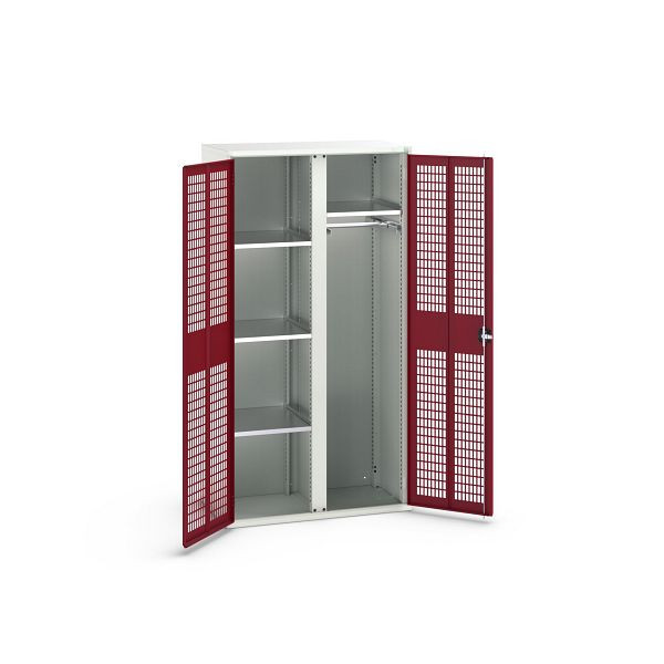 bott verso Garderobenschrank mit Belüftung, mit 4 Fachböden und Trennwand, BxTxH: 1050 x550 x 2000 mm, Lichtgrau / Purpurrot, 16926774.24