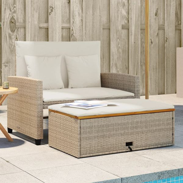 vidaXL Gartensofa mit Kissen 2-Sitzer Beige Poly Rattan & Akazienholz, 365143