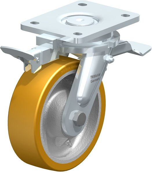 Blickle LO-GTH 160K-ST-RI4 Stahlgeschweißte Schwerlast-Lenkrolle mit Feststeller, Blickle Extrathane®, Hellbraun, 372375