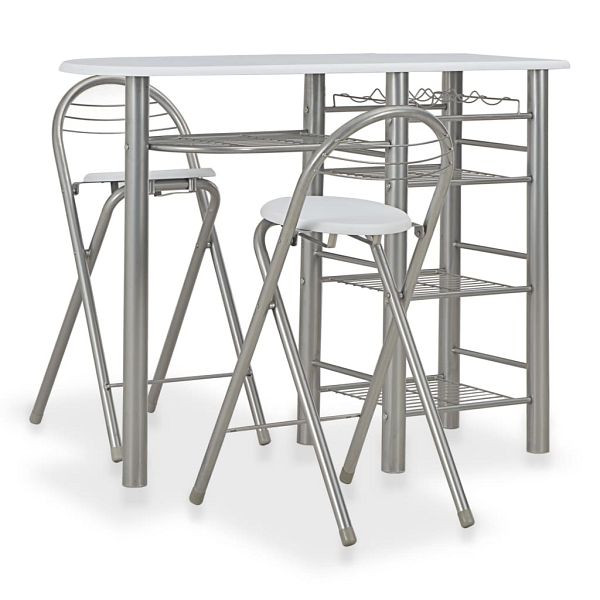 vidaXL 3-teilig Bar-Set mit Regalen Holz und Stahl Weiß, 284399