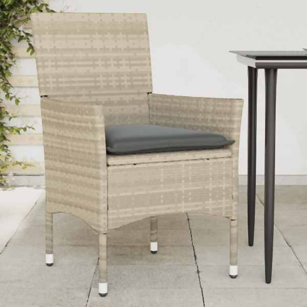 vidaXL Gartenstühle mit Kissen 2 Stück Hellgrau Poly Rattan, UV-beständig, 368114