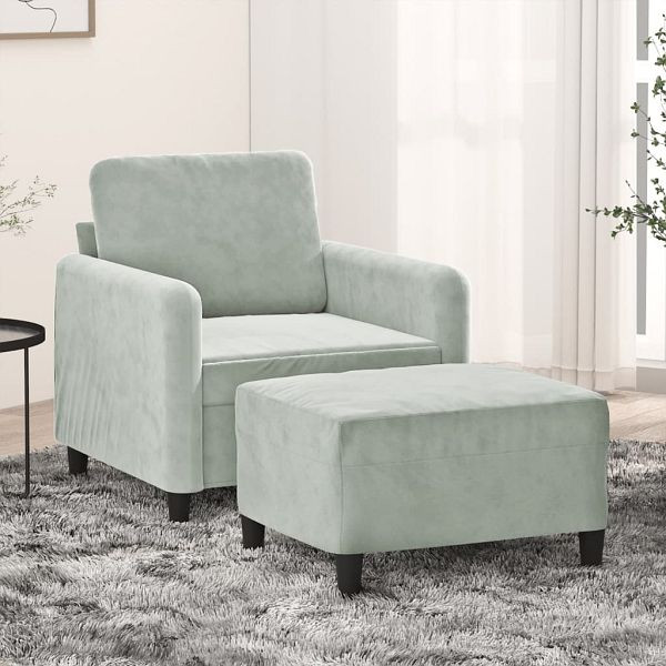 vidaXL Sessel mit Hocker Hellgrau 60 cm Samt, 3201164, 8721012061316