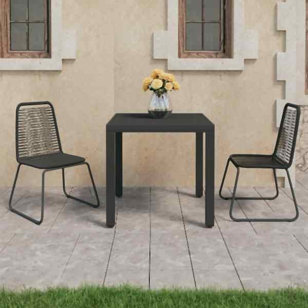 vidaXL 3-tlg. Garten-Essgruppe PVC Rattan Schwarz, 3060118