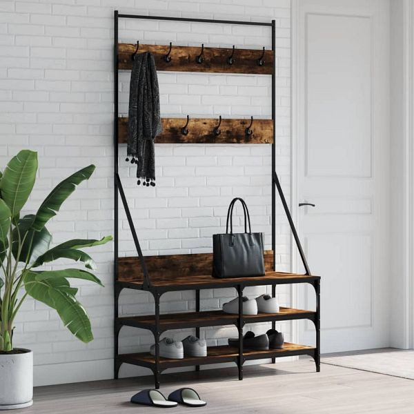 vidaXL Kleiderständer mit Schuhablage Räuchereiche 100x40x184 cm, 837849