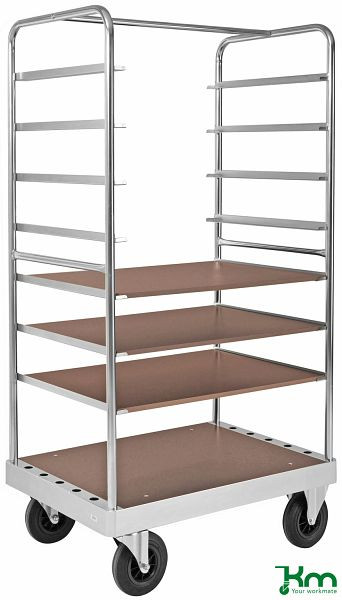 Kongamek Multi-Etagenwagen, 2 Bock- und 2 Lenkrollen aus Vollgummi mit Bremsen, 1000 x 700 x 1900 mm, 4 Böden, KM138-2B