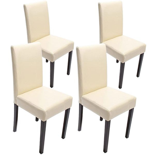 Mendler 4er-Set Esszimmerstuhl Stuhl Küchenstuhl Littau, Leder, creme dunkle Beine, 24484