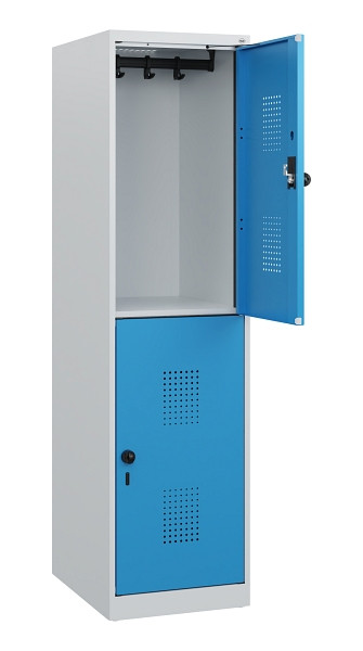 C+P Doppelstöckiger Spind Evolo PLUS, 2 Fächer, 1530x400x500mm, 7035/5012, Drehriegel, 0493005-12 S10007