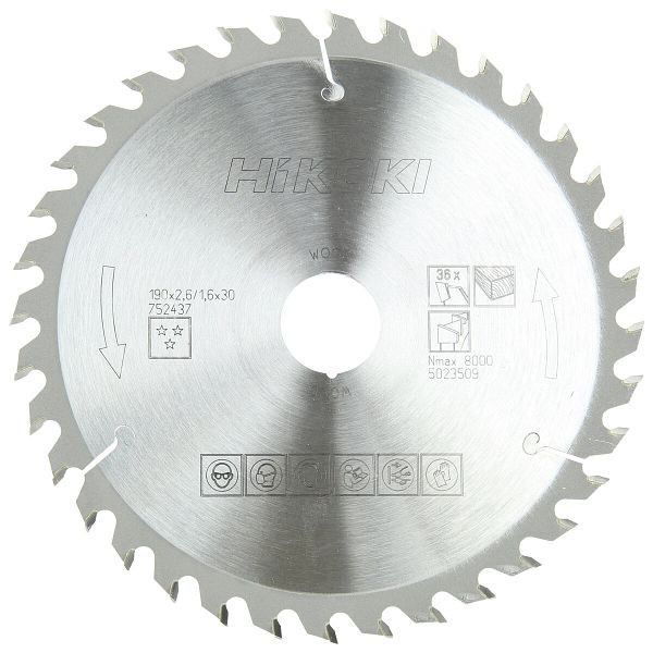 HiKOKI TCT Kreissägeblatt Holz 190x30xZ36 Wechselzahn, 752437