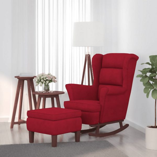 vidaXL Schaukelsessel und Hocker mit Holzbeinen Weinrot Samt, 3121235