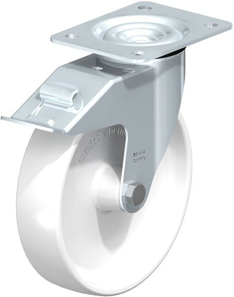 Blickle LE-PPN 200G-FI Stahlblech-Lenkrolle mit Anschraubplatte & Feststeller, Polypropylen, Weiß, 762869