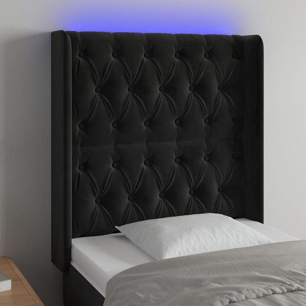 vidaXL LED Kopfteil Schwarz 83x16x118/128 cm Samt, 3124416