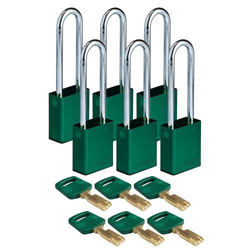 Brady Vorhängeschlösser SafeKey, Aluminium, VE: 6 Stück, lichte Bügelhöhe 76,20 mm, grün, 307960