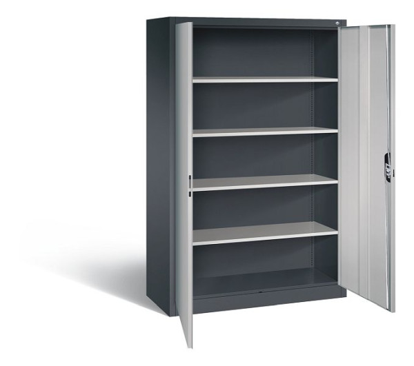 C+P Büroschrank Acurado, H1950xB1200xT500mm, Farbe: Schwarzgrau / Weißaluminium, Muldengriff, 5 OH, 9480-000 S10576