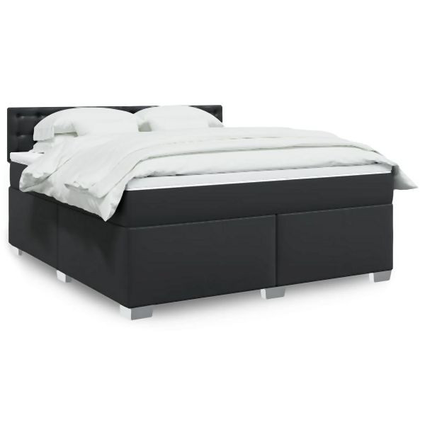 vidaXL Boxspringbett mit Matratze Schwarz 180x200 cm Kunstleder, 3286132