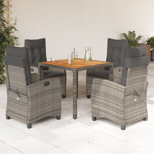 vidaXL 5-tlg. Garten-Essgruppe mit Kissen Grau Poly Rattan, 3212672