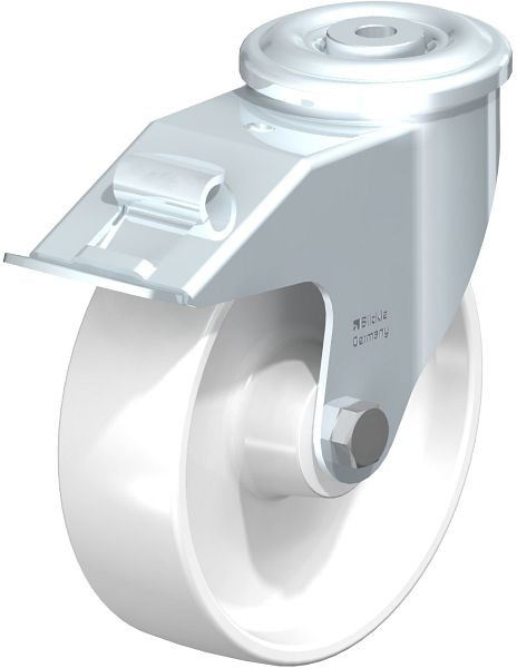 Blickle LER-PO 160G-FI Stahlblech-Lenkrolle mit Rückenloch & Feststeller, Polyamid, Weiß, 683094