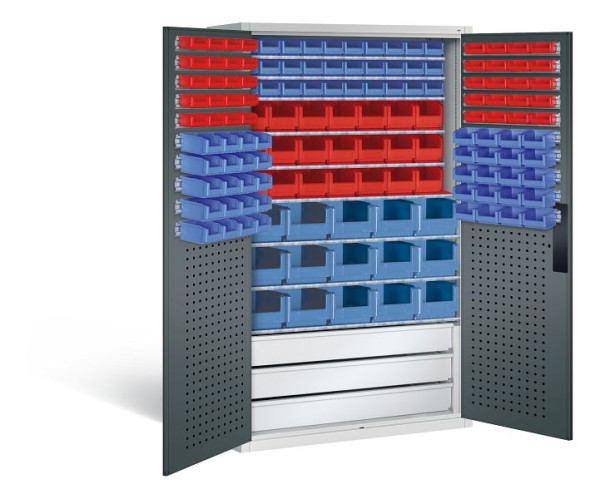 C+P Magazinschrank Serie 13, H1950xB1100xT535mm, Farbe: Lichtgrau / Anthrazitgrau, Muldengriff, 130276-63 S10038