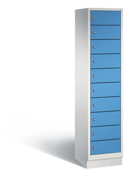 Deskin Laptopschrank, 1 x 10 Fächer, Lichtblau RAL 5012, 420 x 500 x 1800 mm, mit Elektrifizierung, 287868