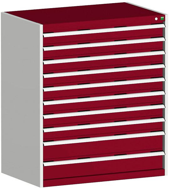 bott cubio Schubladenschrank bestückt mit 10 Schwerlastschubladen BxTxH: 1050 x 650 x 1200 mm, RAL 7035/3004, 40021042.24V