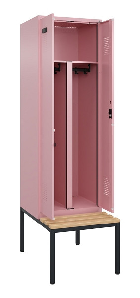 C+P PSA Doppel-Spind Evolo PLUS, Bank, 2 Abteile, 2120x600x815mm, 3015/3015, Zylinderschloss, Sitzfläche Buche-Hartholz, Sitzbank, 0490527-20P S10051
